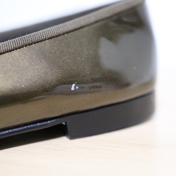 Chanel Ballerina Flat Sandals Patent Leather Green Bronze Brown Back Toe Sz 37 - Picture 10 of 13